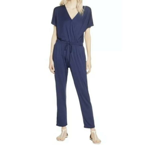 New Chelsea 28 Faux Wrap Navy Peacoat Blue Jumpsuit Women's Size Small G19 - Picture 1 of 5